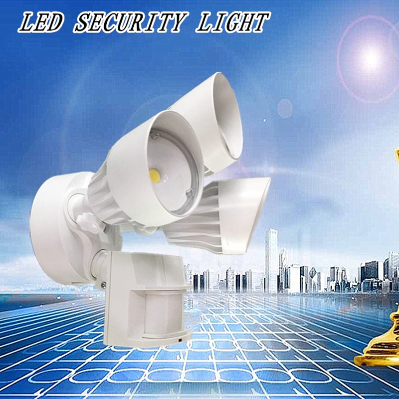 Illuminazione di sicurezza per esterni a LED con sensore di movimento, 30W, 3 testine, bianco, luce di movimento